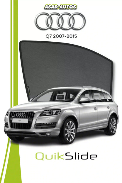 QS QuikSlide custom fit window sun shades installed on Audi Q7 2007-2015 SUV side window