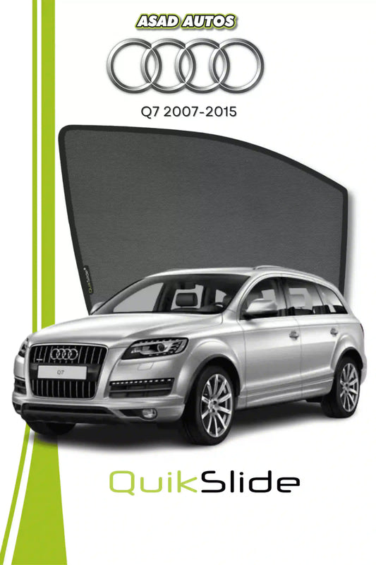 QS QuikSlide custom fit window sun shades installed on Audi Q7 2007-2015 SUV side window