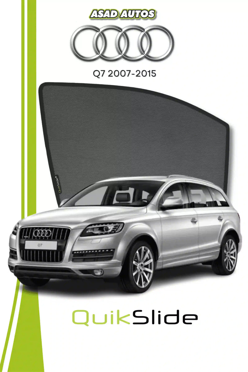 QS QuikSlide custom fit window sun shades installed on Audi Q7 2007-2015 SUV side window