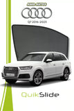 QS QuikSlide custom fit window sun shades installed on Audi Q7 2016-2023 SUV side window