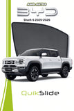 QS QuikSlide custom fit mesh sun shades installed on BYD Shark 6 2025-2026 side window