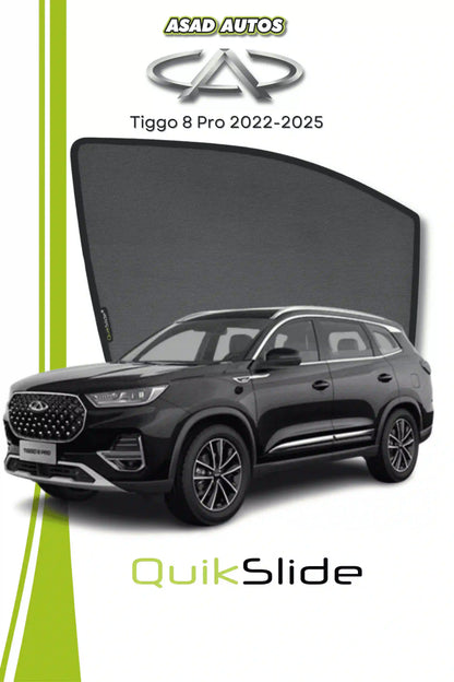 QS QuikSlide custom fit window sun shades installed on Chery Tiggo 8 Pro 2022-2024 SUV side window
