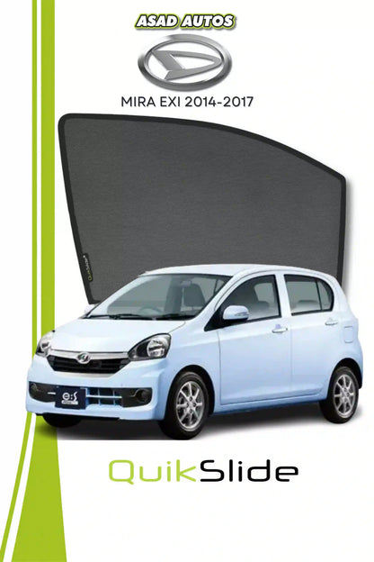 QS QuikSlide custom fit window sun shades installed on Daihatsu Mira EXI 2014-2017 hatchback side window
