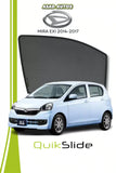 QS QuikSlide custom fit window sun shades installed on Daihatsu Mira EXI 2014-2017 hatchback side window