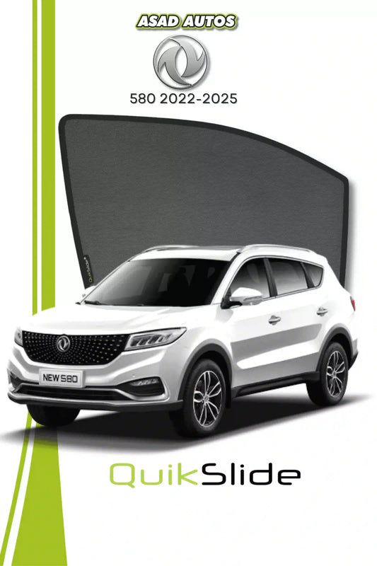 QS QuikSlide custom fit window sun shades installed on DFSK Glory 580 2022-2025 SUV side window
