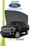 QS QuikSlide custom fit window sun shades installed on Ford F-150 Crew Cab 2015-2021 pickup side window