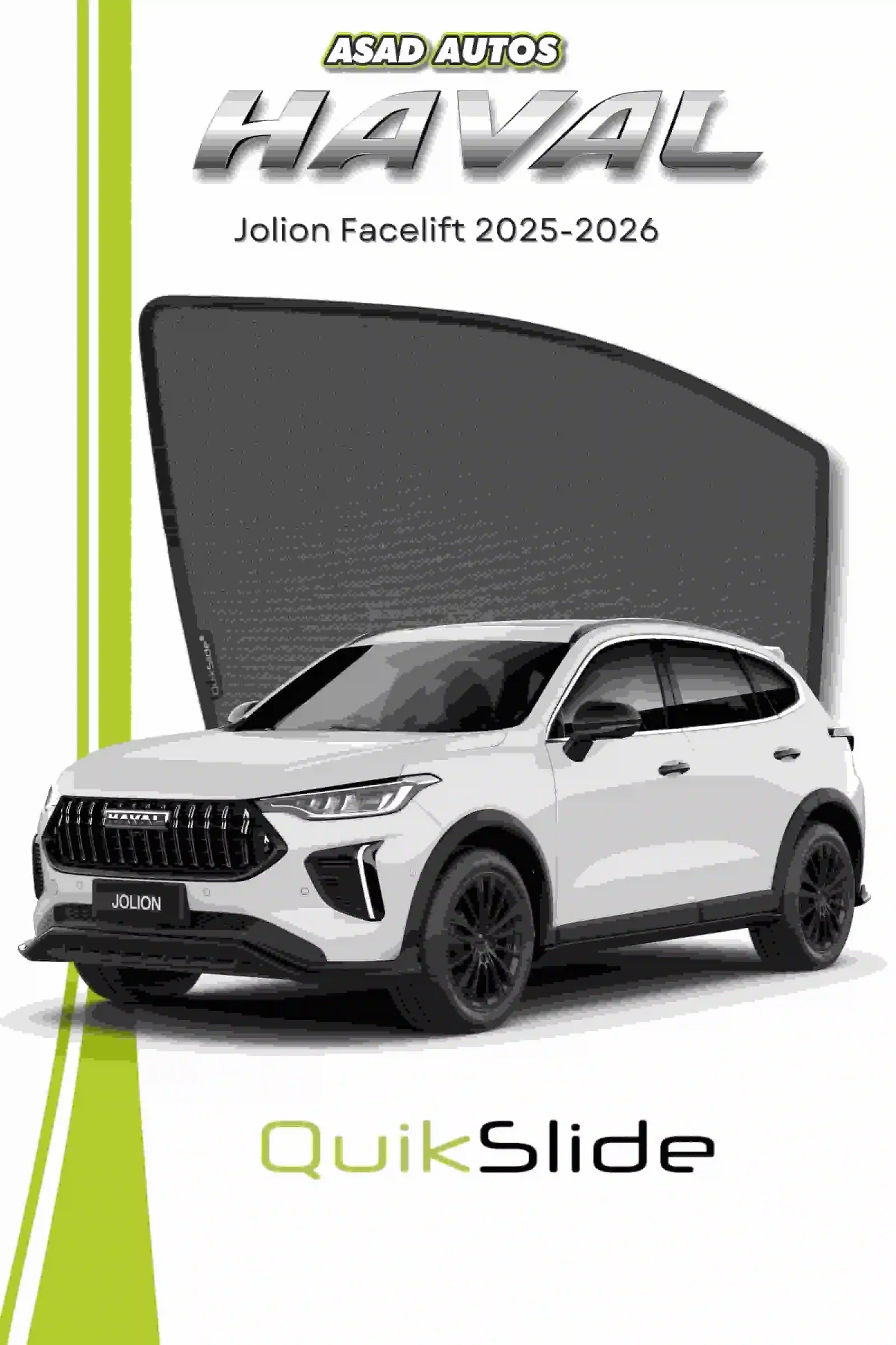 QS QuikSlide custom fit window sun shades installed on Haval Jolion Facelift 2025-2026 side window