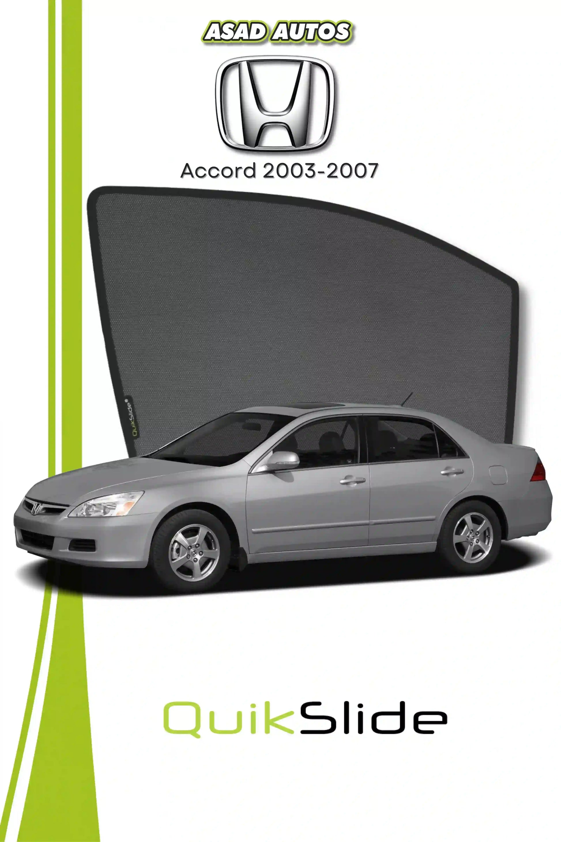 QS QuikSlide custom fit window sun shades installed on Honda Accord 2003-2007 sedan side window