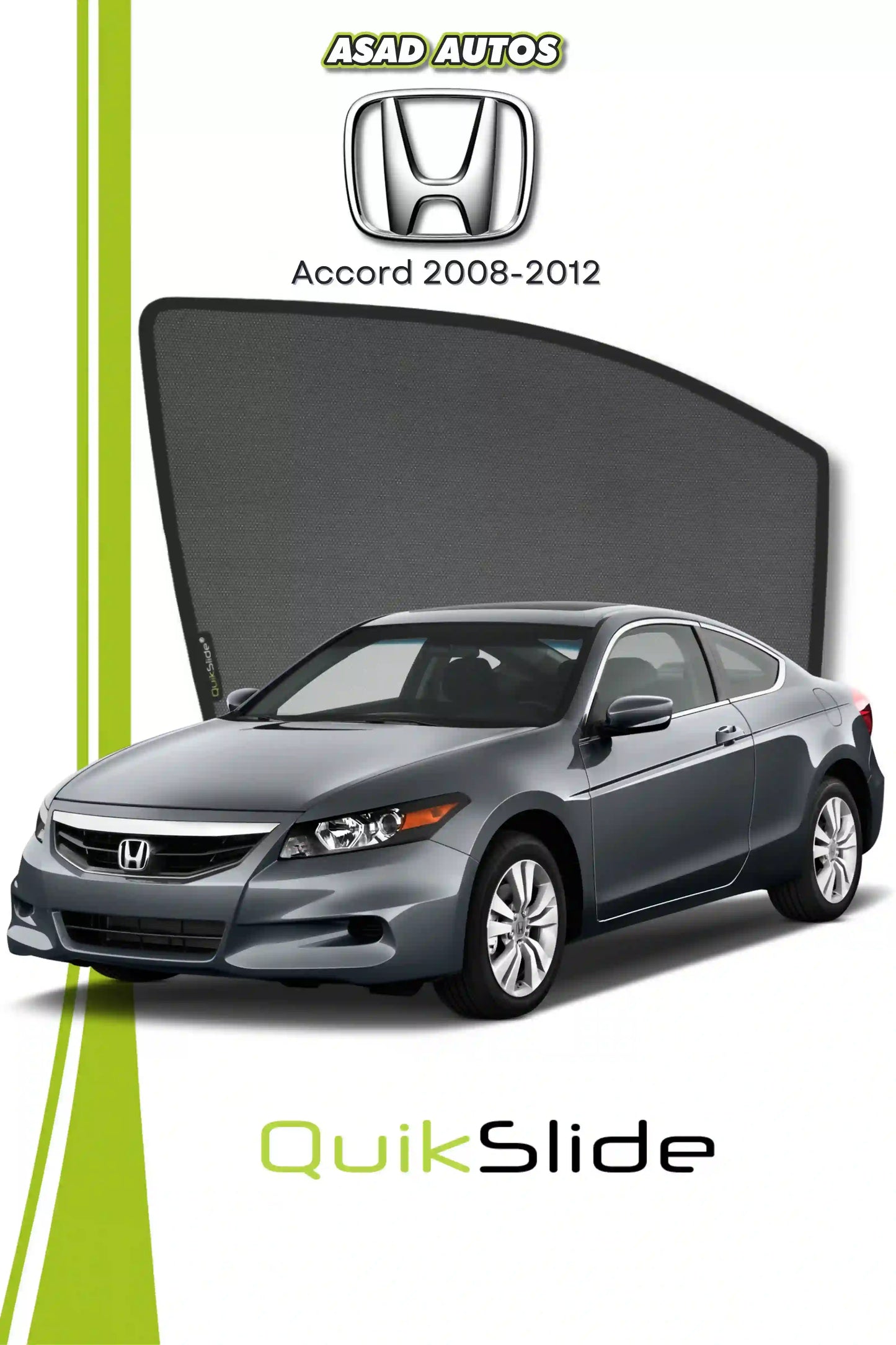 QS QuikSlide custom fit window sun shades installed on Honda Accord 2008-2012 sedan side window