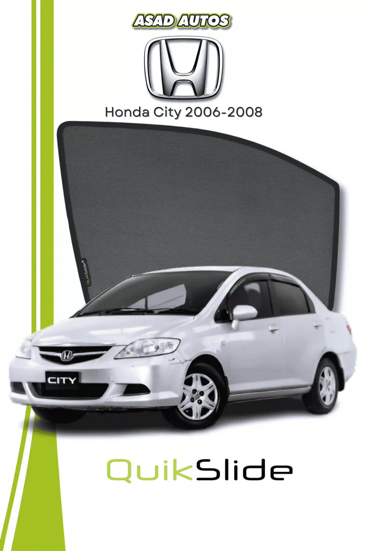 QS QuikSlide custom fit window sun shades installed on Honda City 2006-2008 sedan side window