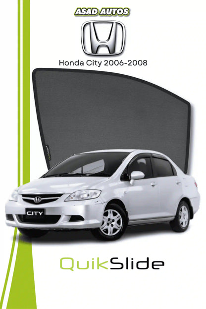QS QuikSlide custom fit window sun shades installed on Honda City 2006-2008 sedan side window