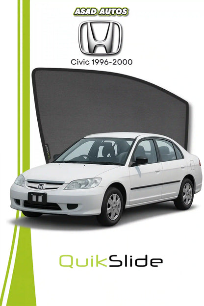 QS QuikSlide custom fit window sun shades installed on Honda Civic 1996-2000 sedan side window