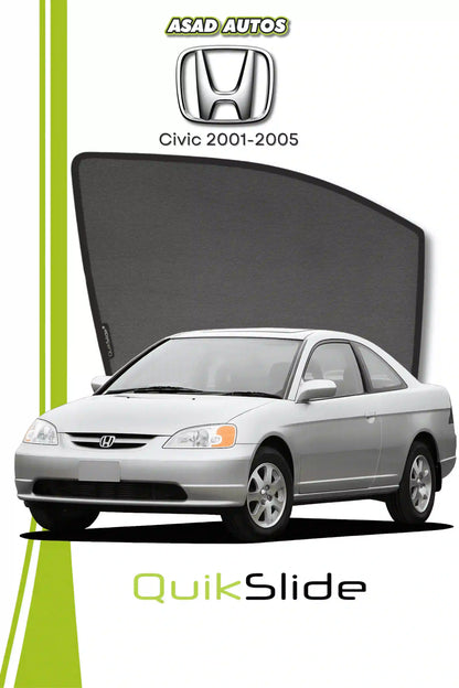 QS QuikSlide custom fit window sun shades installed on Honda Civic 2001-2005 sedan side window
