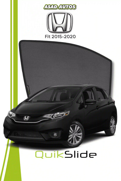 QS QuikSlide custom fit window sun shades installed on Honda Fit 2015-2020 hatchback side window