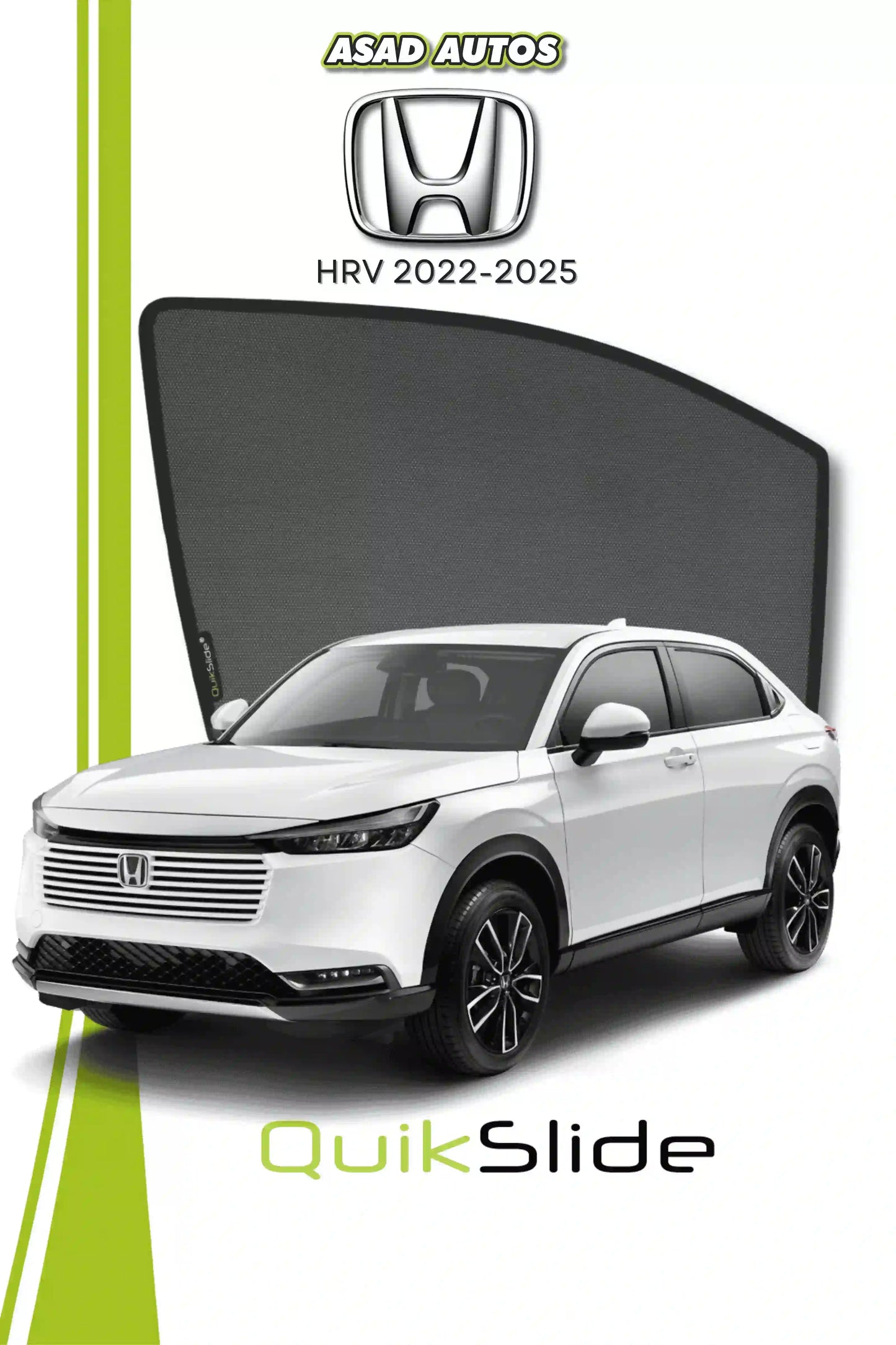 QS QuikSlide custom fit window sun shades installed on Honda HR-V 2022-2025 side window