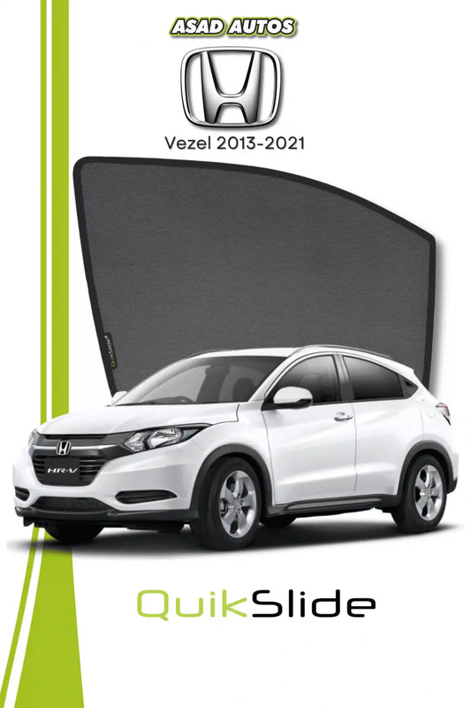 QS QuikSlide custom fit window sun shades installed on Honda Vezel Hybrid HR-V 2013-2021 crossover side window