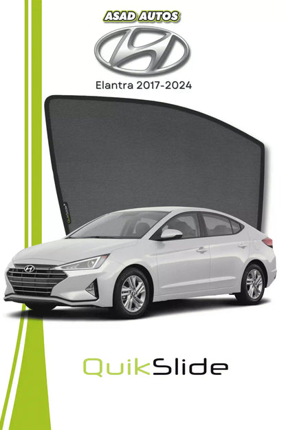 QS QuikSlide custom fit window sun shades installed on Hyundai Elantra 2017-2024 sedan side window
