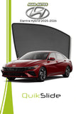 QS QuikSlide custom fit window sun shades installed on Hyundai Elantra Hybrid 2025-2026 side window