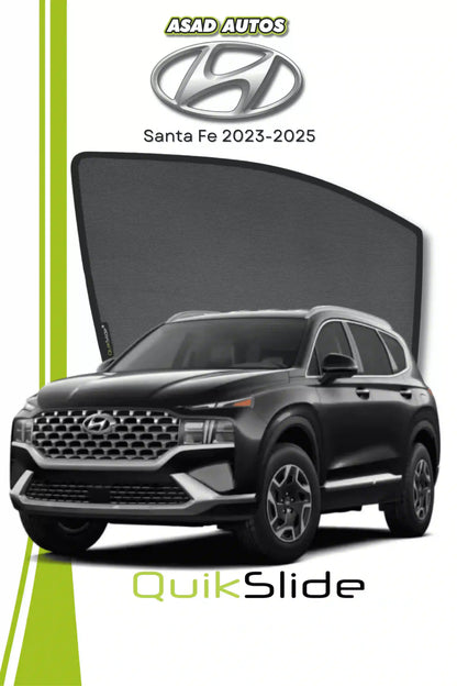 QS QuikSlide custom fit window sun shades installed on Hyundai Santa Fe 2023-2026 SUV side window