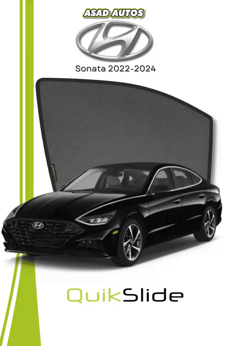 QS QuikSlide custom fit window sun shades installed on Hyundai Sonata 2022-2024 VIP sedan side window