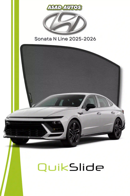 QS QuikSlide custom fit sun shades installed on Hyundai Sonata N Line 2025-2026 side window
