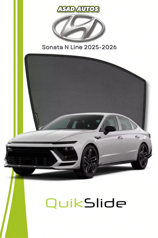 QS QuikSlide custom fit sun shades installed on Hyundai Sonata N Line 2025-2026 side window