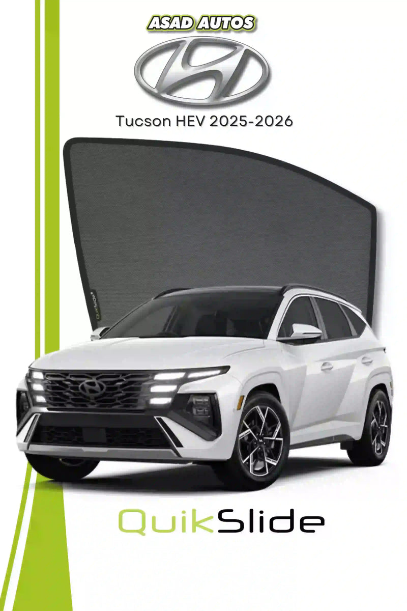 QS QuikSlide window sun shades installed on Hyundai Tucson HEV 2025-2026 side window