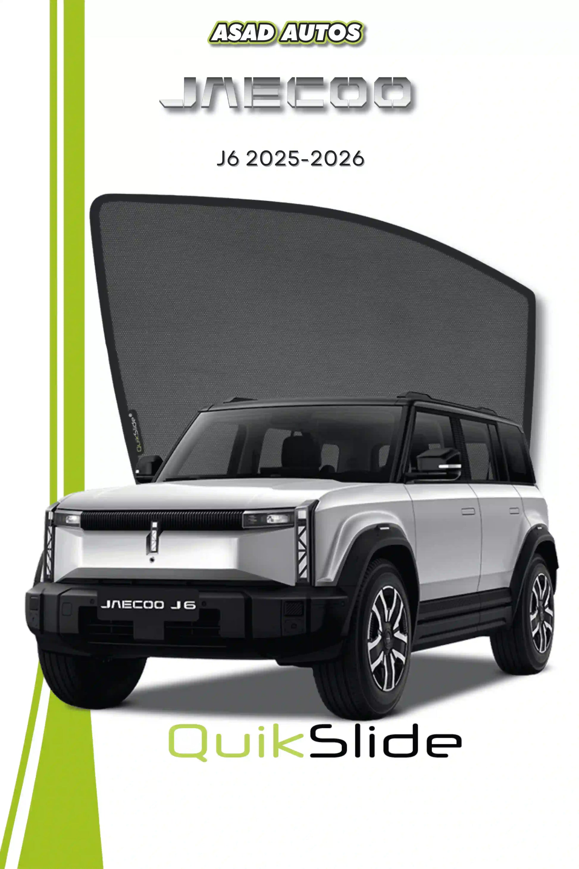 QS QuikSlide custom fit magnetic sun shades installed on Jaecoo J6 2025-2026 side window