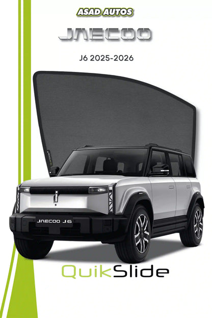 QS QuikSlide custom fit magnetic sun shades installed on Jaecoo J6 2025-2026 side window