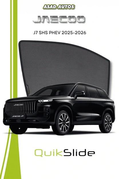QS QuikSlide custom fit magnetic sun shades installed on JAECOO J7 SHS PHEV 2025-2026 side window