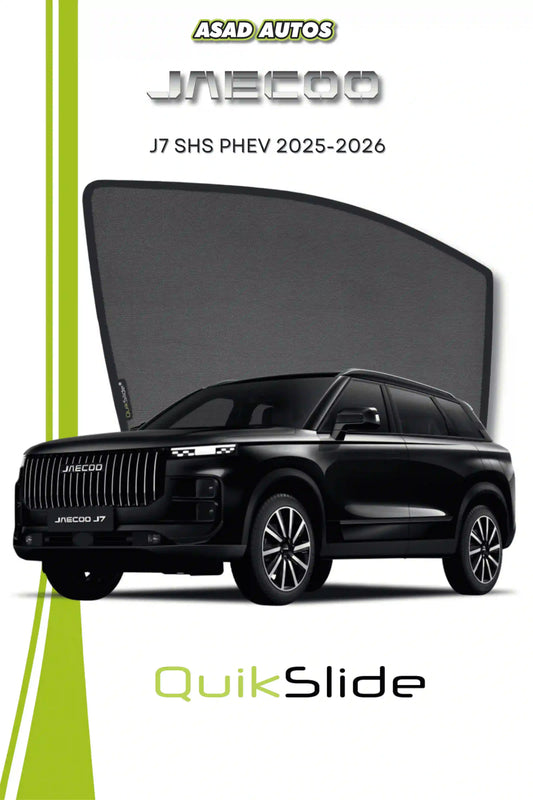 QS QuikSlide custom fit magnetic sun shades installed on JAECOO J7 SHS PHEV 2025-2026 side window