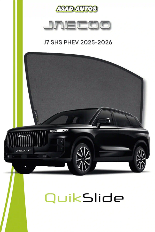 QS QuikSlide custom fit magnetic sun shades installed on JAECOO J7 SHS PHEV 2025-2026 side window
