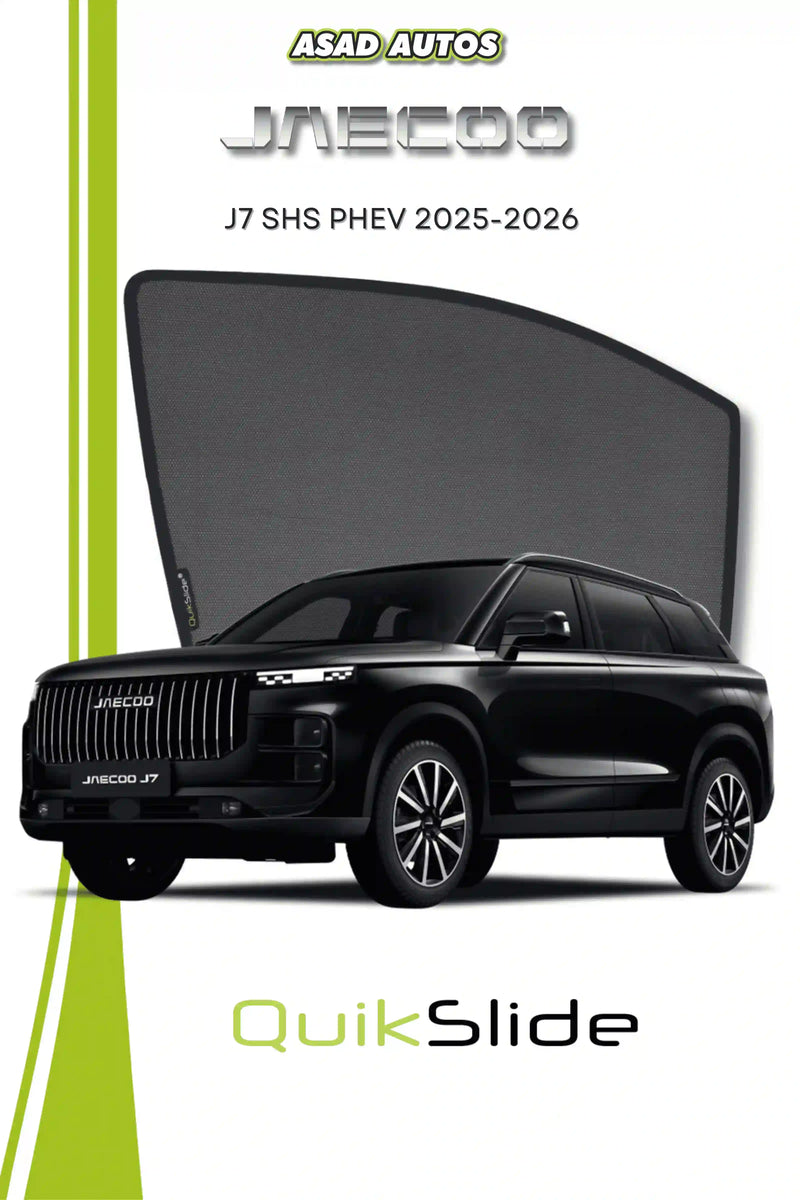 QS QuikSlide custom fit magnetic sun shades installed on JAECOO J7 SHS PHEV 2025-2026 side window