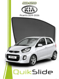 QS QuikSlide custom fit window sun shades installed on Kia Picanto 2019-2026 hatchback side window