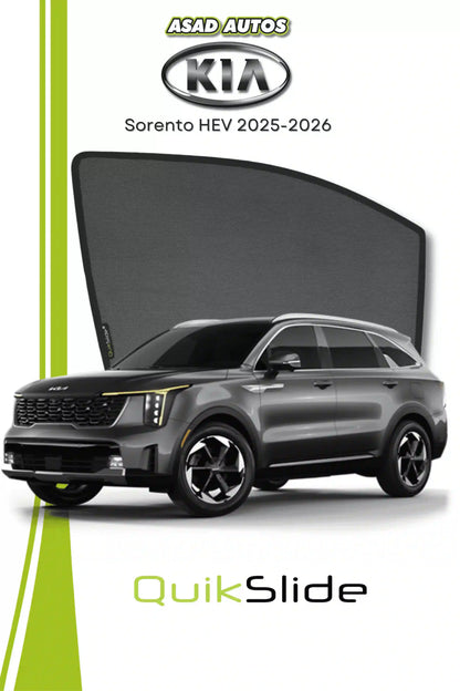 QS QuikSlide custom fit window sun shades installed on Kia Sorento HEV 2025-2026 side window
