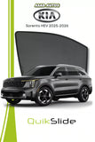 QS QuikSlide custom fit window sun shades installed on Kia Sorento HEV 2025-2026 side window