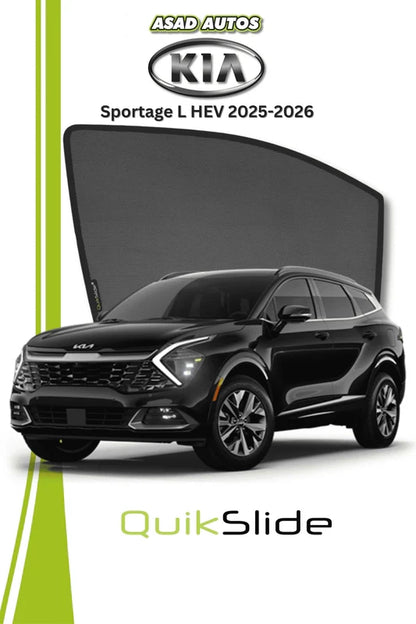 QS QuikSlide custom fit magnetic sun shades installed on Kia Sportage L HEV 2025-2026 side window