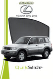 QS QuikSlide custom fit window sun shades installed on Lexus Prado GX 2000-2002 SUV side window