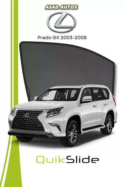 QS QuikSlide custom fit window sun shades installed on Lexus Prado GX 2003-2008 SUV side window