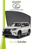 QS QuikSlide custom fit window sun shades installed on Lexus Prado GX 2003-2008 SUV side window