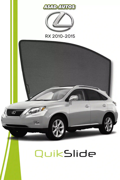 QS QuikSlide custom fit window sun shades installed on Lexus RX 2010-2015 crossover side window