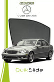 QS QuikSlide custom fit window sun shades installed on Mercedes C-Class 2001-2006 sedan side window