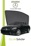 QS QuikSlide custom fit window sun shades installed on Mercedes C-Class 2015-2020 sedan side window