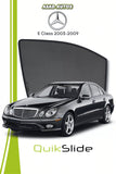 QS QuikSlide custom fit window sun shades installed on Mercedes E-Class 2003-2009 sedan side window