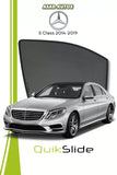 QS QuikSlide custom fit window sun shades installed on Mercedes S-Class 2014-2019 sedan side window