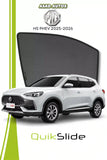 QS QuikSlide custom fit window sun shades installed on MG HS PHEV 2025-2026 side window