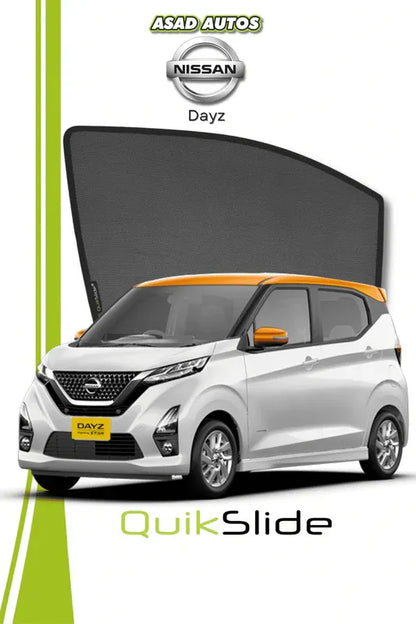 QS QuikSlide custom fit window sun shades installed on Nissan Dayz side window