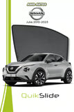 QS QuikSlide custom fit window sun shades installed on Nissan Juke 2010-2023 crossover side window