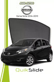 QS QuikSlide custom fit window sun shades installed on Nissan Versa Note 2014-2019 hatchback side window