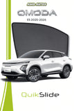 QS QuikSlide custom fit magnetic mesh sun shades installed on Omoda E5 2025-2026 side window